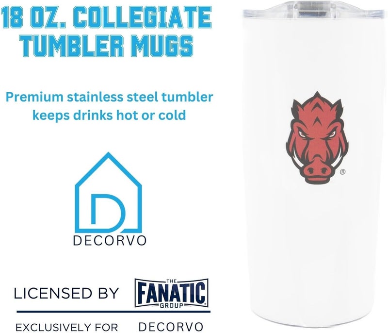 Decorvo University of Arkansas Logo Tumbler - White Double Walled Insulated Travel Tumbler with Slide Lid - 18 oz - Image 3